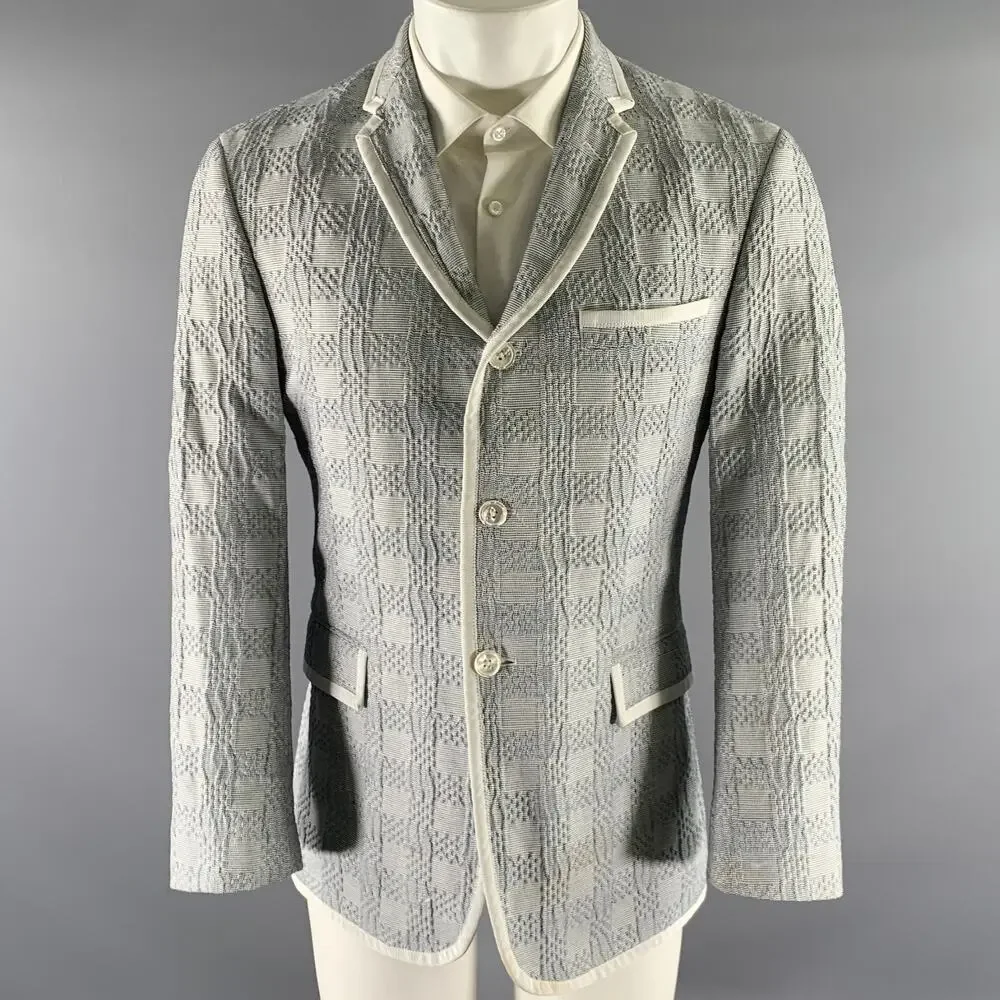 BLACK FLEECE Size 40 White Navy Plaid Cotton Polyester Sport Coat